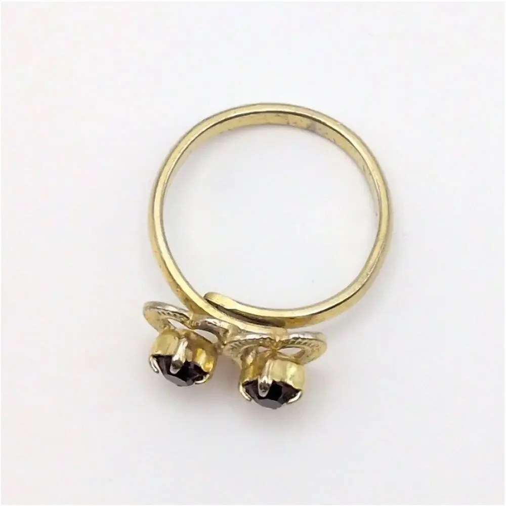 Vintage Double Heart Ring Gold Tone Purple Rhinestone Adjustable Love Retro